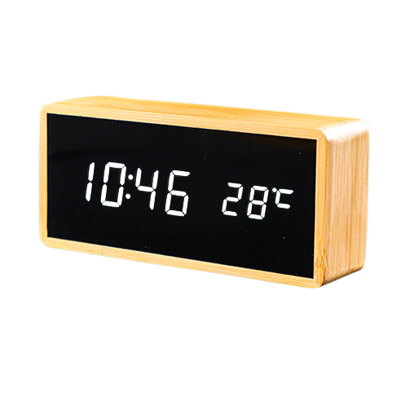 100% Bamboo LED Alarm Clocks Temperature Electronic Clock Sounds Control Wooden Table Clock Adjustable Brightness Snooze Clock